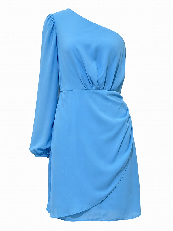 【新品DRESS 28】ワンショルタックデザインタイトミニドレス ブルー【VILA】